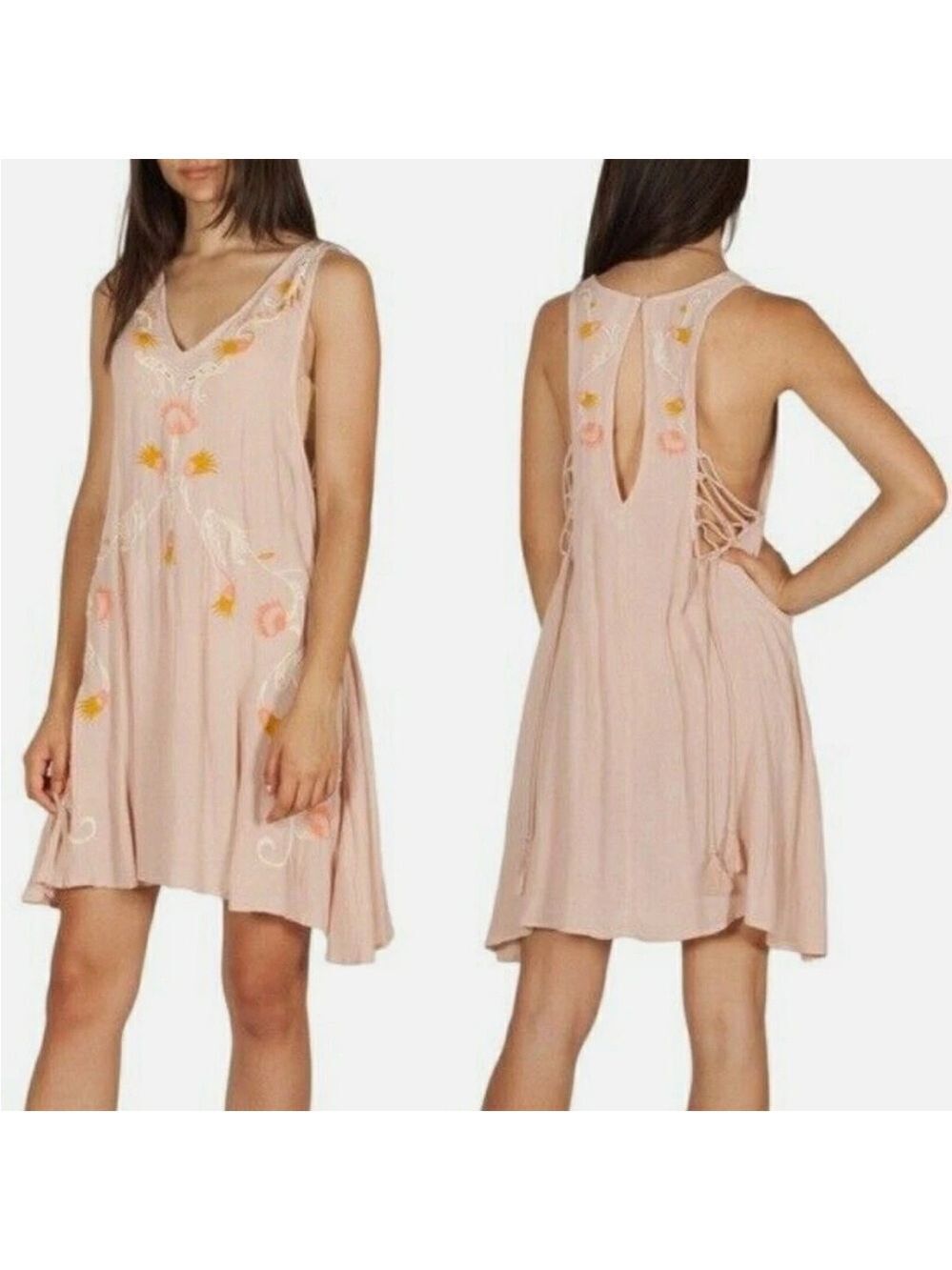 Free People Intimately Adelaide Embroidered Shift Dress Blush Pink Size Small